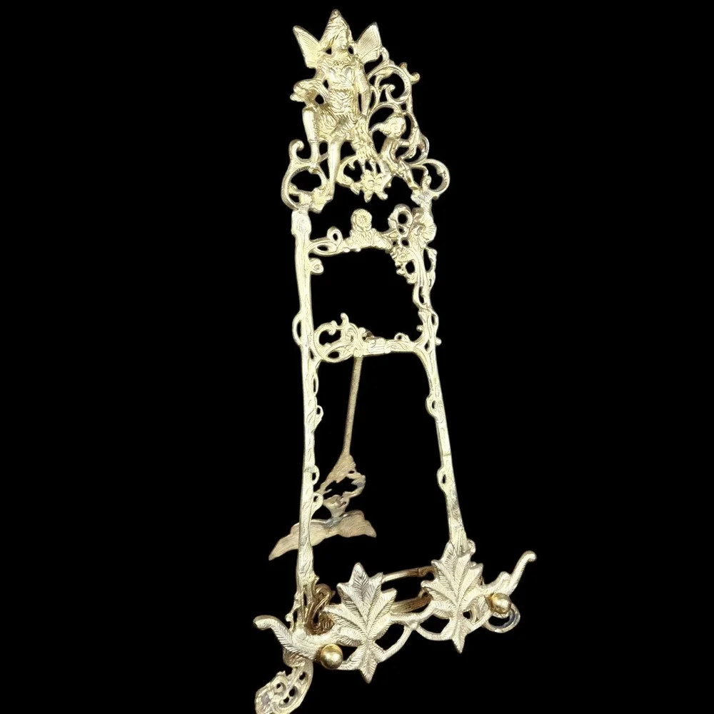 Vtg Brass Easel Fairy Angel Large 24in Eclectic Antique